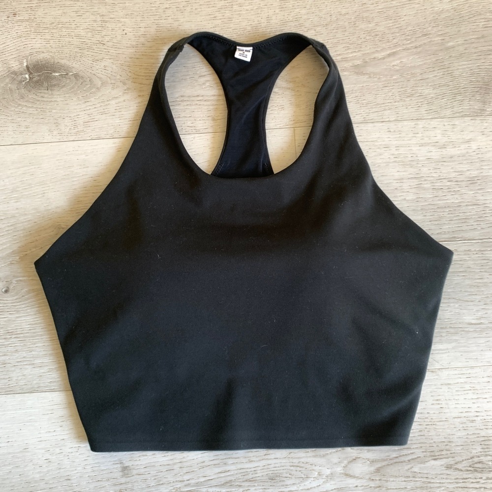 Uniqlo Womens Black‎ Racerback Active Crop Top Built In Shelf Bra Medium 436907